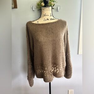 Easel sweater open knit balloon sleeve bohemian western‎ hippie indie